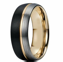Load image into Gallery viewer, Tungsten Rings for Men Wedding Bands for Him Womens Wedding Bands for Her 6mm Three Tone Tone Thin Side Rose Gold Brushed - Jewelry Store by Erik Rayo
