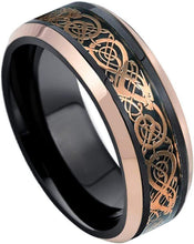 Load image into Gallery viewer, Tungsten Rings for Men Wedding Bands for Him Womens Wedding Bands for Her 6mm Two-Tone Black &amp; Rose Gold IP Plated - Jewelry Store by Erik Rayo
