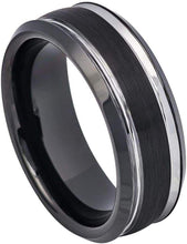 Load image into Gallery viewer, Tungsten Rings for Men Wedding Bands for Him Womens Wedding Bands for Her 6mm Two-Tone Black IP Brushed Center Steel - Jewelry Store by Erik Rayo
