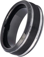 Load image into Gallery viewer, Tungsten Rings for Men Wedding Bands for Him Womens Wedding Bands for Her 6mm Two-Tone Black IP Brushed Center Steel - Jewelry Store by Erik Rayo
