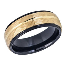 Load image into Gallery viewer, Tungsten Rings for Men Wedding Bands for Him Womens Wedding Bands for Her 6mm Two-Tone Black IP Inside Yellow Gold IP Middle Groove Line - Jewelry Store by Erik Rayo
