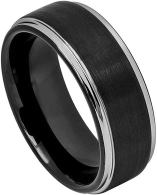 Tungsten Rings for Men Wedding Bands for Him Womens Wedding Bands for Her 6mm Two Tone Brushed Center with Black IP - Jewelry Store by Erik Rayo