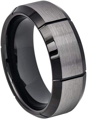 Tungsten Rings for Men Wedding Bands for Him Womens Wedding Bands for Her 6mm Two-Tone Brushed Cut Center with Black IP - Jewelry Store by Erik Rayo