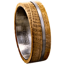 Load image into Gallery viewer, Men&#39;s Wedding Band Rings with Whiskey Barrel Wood and Brushed Stripe - Perfect for Weddings and Special Occasions
