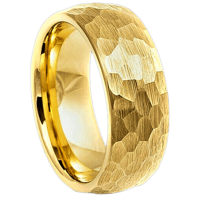 Mens Wedding Band Rings for Men Wedding Rings for Womens / Mens Rings Yellow Gold Hammered Brush Dome - Jewelry Store by Erik Rayo