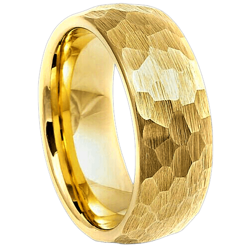 Men's Yellow Gold Hammered Brush Dome Wedding Band Ring - Women's/Men's Wedding Rings