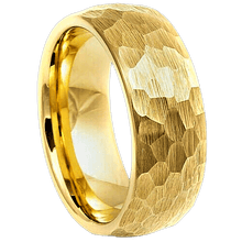 Load image into Gallery viewer, Tungsten Rings for Men Wedding Bands for Him Womens Wedding Bands for Her 6mm Yellow Gold Hammered Brush Dome - Jewelry Store by Erik Rayo
