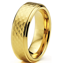 Load image into Gallery viewer, Tungsten Rings for Men Wedding Bands for Him Womens Wedding Bands for Her 6mm Yellow Gold Hammered Brushed - Jewelry Store by Erik Rayo

