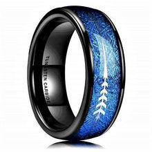 Load image into Gallery viewer, Tungsten Rings for Men Wedding Bands for Him Womens Wedding Bands for Her 8mm Arrow Dome Black Multidimensional Blue - Jewelry Store by Erik Rayo
