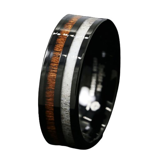 Mens Wedding Band Rings for Men Wedding Rings for Womens / Mens Rings Black Antler and Koa Wood Inlay - Jewelry Store by Erik Rayo