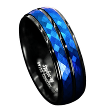 Load image into Gallery viewer, Tungsten Rings for Men Wedding Bands for Him Womens Wedding Bands for Her 8mm Black Blue Brushed Crystal Skin - Jewelry Store by Erik Rayo

