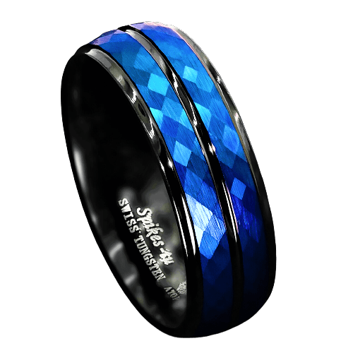 Mens Wedding Band Rings for Men Wedding Rings for Womens / Mens Rings Black Blue Brushed Crystal Skin - Jewelry Store by Erik Rayo