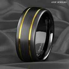 Load image into Gallery viewer, Engagement Rings for Women Mens Wedding Bands for Him and Her Promise / Bridal Mens Womens Rings Black Brushed Dome 18k Gold Plated - Jewelry Store by Erik Rayo
