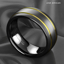 Load image into Gallery viewer, Mens Wedding Band Rings for Men Wedding Rings for Womens / Mens Rings Black Brushed Dome 18k Gold Plated - Jewelry Store by Erik Rayo
