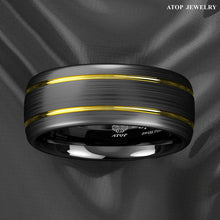 Load image into Gallery viewer, Tungsten Rings for Men Wedding Bands for Him Womens Wedding Bands for Her 8mm Black Brushed Dome 18k Gold Plated - Jewelry Store by Erik Rayo
