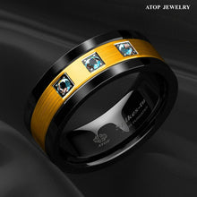 Load image into Gallery viewer, Tungsten Rings for Men Wedding Bands for Him Womens Wedding Bands for Her 8mm Black Brushed Gold Diamonds - ErikRayo.com
