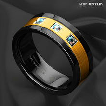 Load image into Gallery viewer, Tungsten Rings for Men Wedding Bands for Him Womens Wedding Bands for Her 8mm Black Brushed Gold Diamonds - Jewelry Store by Erik Rayo
