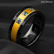 Load image into Gallery viewer, Mens Wedding Band Rings for Men Wedding Rings for Womens / Mens Rings Black Brushed Gold Diamonds - Jewelry Store by Erik Rayo
