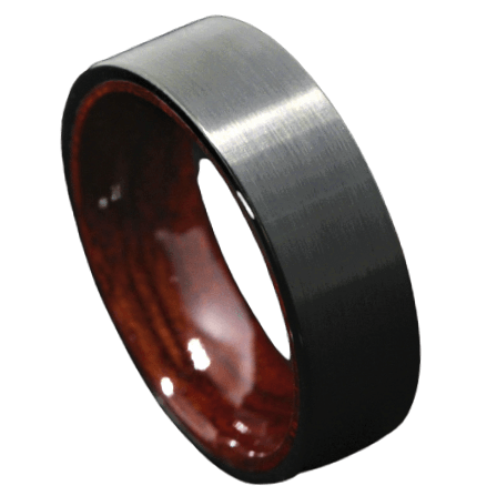 Mens Wedding Band Rings for Men Wedding Rings for Womens / Mens Rings Black Brushed Red Sandal Wood Inlay Wedding Band Ring Men's Jewelry - Jewelry Store by Erik Rayo