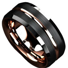 Load image into Gallery viewer, Tungsten Rings for Men Wedding Bands for Him Womens Wedding Bands for Her 8mm Black Brushed Rose Gold - Jewelry Store by Erik Rayo
