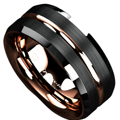 Tungsten Rings for Men Wedding Bands for Him Womens Wedding Bands for Her 8mm Black Brushed Rose Gold - Jewelry Store by Erik Rayo