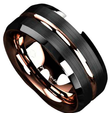 Tungsten Rings for Men Wedding Bands for Him Womens Wedding Bands for Her 8mm Black Brushed Rose Gold - Jewelry Store by Erik Rayo