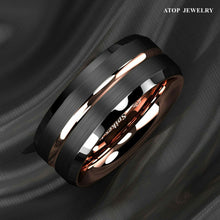 Load image into Gallery viewer, Tungsten Rings for Men Wedding Bands for Him Womens Wedding Bands for Her 8mm Black Brushed Rose Gold - Jewelry Store by Erik Rayo
