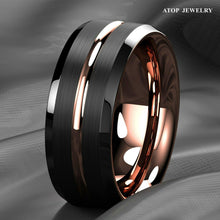 Load image into Gallery viewer, Tungsten Rings for Men Wedding Bands for Him Womens Wedding Bands for Her 8mm Black Brushed Rose Gold - Jewelry Store by Erik Rayo
