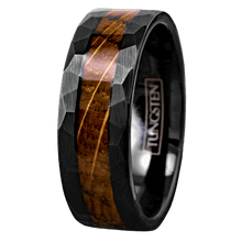 Load image into Gallery viewer, Tungsten Rings for Men Wedding Bands for Him Womens Wedding Bands for Her 8mm Black Charred Whiskey Barrel Wood - Jewelry Store by Erik Rayo
