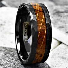 Load image into Gallery viewer, Tungsten Rings for Men Wedding Bands for Him Womens Wedding Bands for Her 8mm Black Charred Whiskey Barrel Wood - Jewelry Store by Erik Rayo
