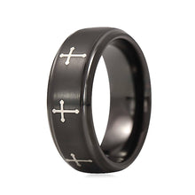Load image into Gallery viewer, Mens Wedding Band Rings for Men Wedding Rings for Womens / Mens Rings Black Crosses IP Plated Flat Brushed Center - Jewelry Store by Erik Rayo

