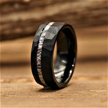 Load image into Gallery viewer, Mens Wedding Band Rings for Men Wedding Rings for Womens / Mens Rings Black Deer Antler Stripe Hammered - Jewelry Store by Erik Rayo
