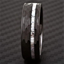 Load image into Gallery viewer, Tungsten Rings for Men Wedding Bands for Him Womens Wedding Bands for Her 8mm Black Deer Antler Stripe Hammered - ErikRayo.com

