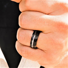 Load image into Gallery viewer, Tungsten Rings for Men Wedding Bands for Him Womens Wedding Bands for Her 8mm Black Deer Antler Stripe Hammered - ErikRayo.com

