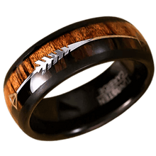 Load image into Gallery viewer, Tungsten Rings for Men Wedding Bands for Him Womens Wedding Bands for Her 8mm Black Dome Wood and Arrow - Jewelry Store by Erik Rayo
