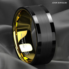 Load image into Gallery viewer, Tungsten Rings for Men Wedding Bands for Him Womens Wedding Bands for Her 8mm Black Gold Brushed Wedding - Jewelry Store by Erik Rayo
