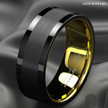Load image into Gallery viewer, Tungsten Rings for Men Wedding Bands for Him Womens Wedding Bands for Her 8mm Black Gold Brushed Wedding - Jewelry Store by Erik Rayo
