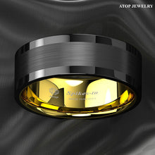 Load image into Gallery viewer, Tungsten Rings for Men Wedding Bands for Him Womens Wedding Bands for Her 8mm Black Gold Brushed Wedding - ErikRayo.com
