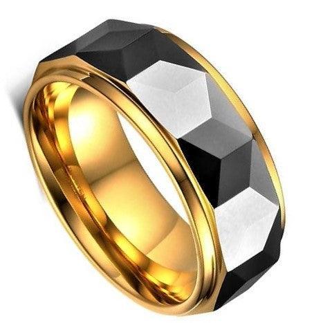 Tungsten Rings for Men Wedding Bands for Him Womens Wedding Bands for Her 8mm Black Gold Diamond Polished - Jewelry Store by Erik Rayo