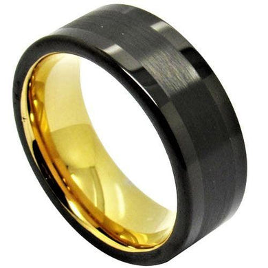 Tungsten Rings for Men Wedding Bands for Him Womens Wedding Bands for Her 8mm Black Gold Polished Brushed Comfort-fit - ErikRayo.com