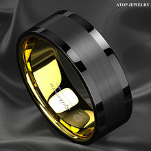 Load image into Gallery viewer, Tungsten Rings for Men Wedding Bands for Him Womens Wedding Bands for Her 8mm Black Gold Polished Brushed Comfort-fit - ErikRayo.com
