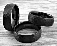 Load image into Gallery viewer, Tungsten Rings for Men Wedding Bands for Him Womens Wedding Bands for Her 8mm Black Hammered Handmade - Jewelry Store by Erik Rayo
