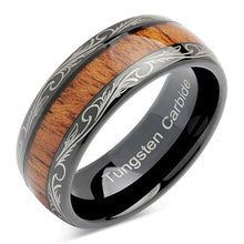 Load image into Gallery viewer, Mens Wedding Band Rings for Men Wedding Rings for Womens / Mens Rings Black Koa Wood Inlay Dome Flower Design - Jewelry Store by Erik Rayo

