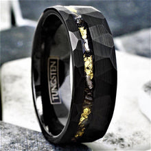 Load image into Gallery viewer, Tungsten Rings for Men Wedding Bands for Him Womens Wedding Bands for Her 8mm Black Meteorite with Gold Flakes - Jewelry Store by Erik Rayo
