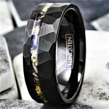 Load image into Gallery viewer, Tungsten Rings for Men Wedding Bands for Him Womens Wedding Bands for Her 8mm Black Meteorite with Gold Flakes - Jewelry Store by Erik Rayo
