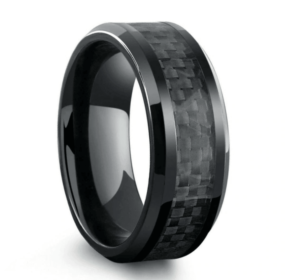 Tungsten Rings for Men Wedding Bands for Him Womens Wedding Bands for Her 8mm Black on Black Carbon Fiber - Jewelry Store by Erik Rayo