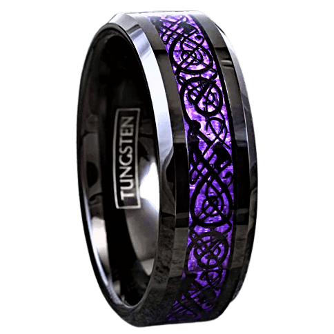 Tungsten Rings for Men Wedding Bands for Him Womens Wedding Bands for Her 8mm Black Purple Carbon Fiber Wedding Band - Jewelry Store by Erik Rayo
