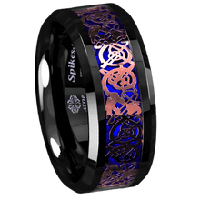 Load image into Gallery viewer, Mens Wedding Band Rings for Men Wedding Rings for Womens / Mens Rings Black Rose Gold Celtic Dragon Attractive - Jewelry Store by Erik Rayo
