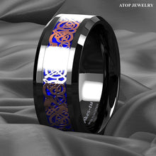 Load image into Gallery viewer, Tungsten Rings for Men Wedding Bands for Him Womens Wedding Bands for Her 8mm Black Rose Gold Celtic Dragon Attractive - Jewelry Store by Erik Rayo
