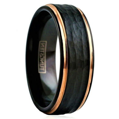 Mens Wedding Band Rings for Men Wedding Rings for Womens / Mens Rings Black Rose Gold Hammered - Jewelry Store by Erik Rayo